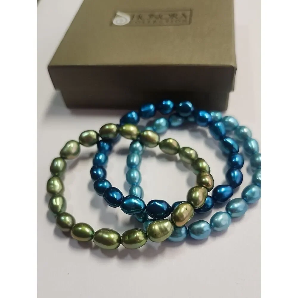 Honora Blue and Green Pearl Stretch Bracelet Set